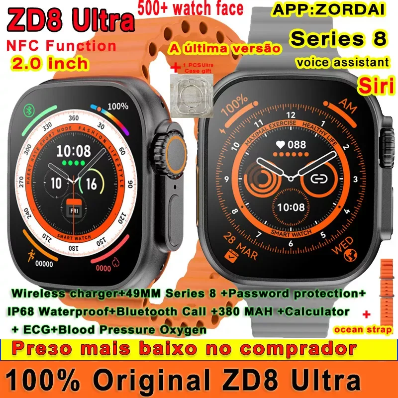 Original ZD8 Ultra 49MM Series 8 Bluetooth Call 2.0" Retina Screen Siri NFC ECG Music IP68 Waterproof iwo Smartwatch
Original ZD8 Ultra 49MM Series 8 Bluetooth Call 2.0" Retina Screen Siri NFC ECG Music IP68 Waterproof iwo Smartwatch