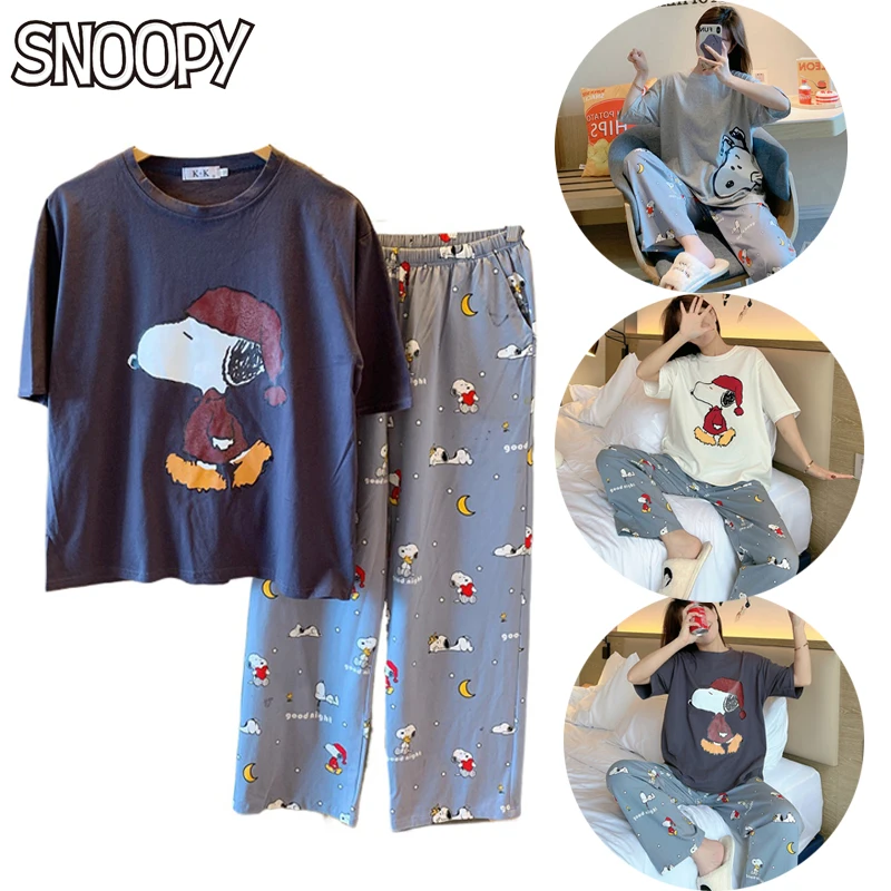 Пижамный комплект Snoopy женский с коротким рукавом и длинными штанами летняя аниме