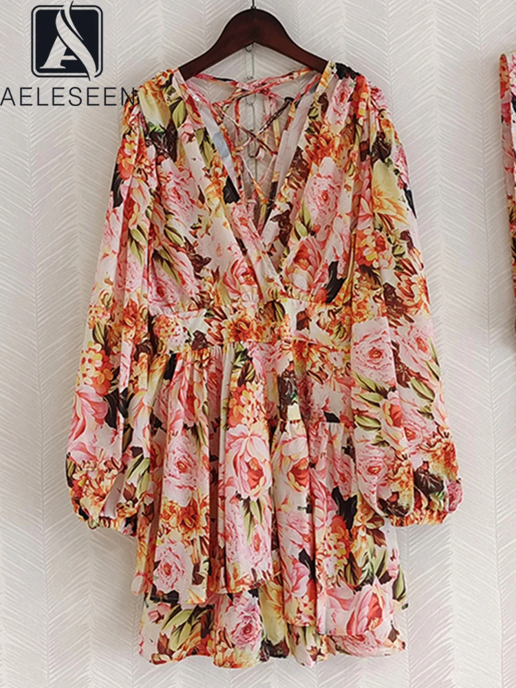 AELESEEN Sexy Dress Women Pink Flower Printed Long Sleeve V-Neck Hollow Out Ruffles Belt Elegant Fashion Holiday
AELESEEN Sexy Dress Women Pink Flower Printed Long Sleeve V-Neck Hollow Out Ruffles Belt Elegant Fashion Holiday