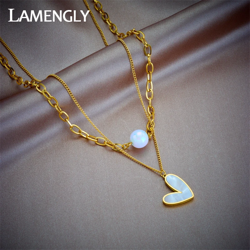 LAMENGLY 316L Stainless Steel 2-Layer Heart Pearl Pendant Necklace For Women Girl New Waterproof Jewelry Gift Party Bijoux 
LAMENGLY 316L Stainless Steel 2-Layer Heart Pearl Pendant Necklace For Women Girl New Waterproof Jewelry Gift Party Bijoux