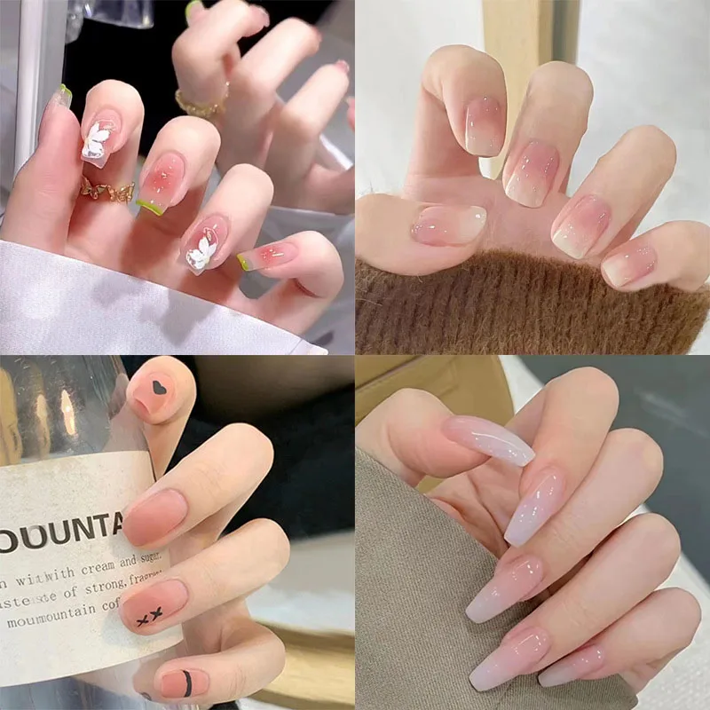 

24Pcs Gradient Color Artifical Press on Nails with Glue Long Coffin Fake Nails Lovely Girls Nail Art Ballerina False Nails