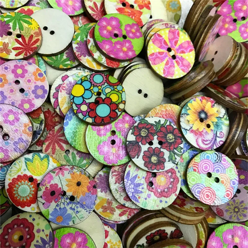 

15-25mm 50pcs Retro Wooden Buttons 2 Holes for Handwork Sewing Scrapbook Clothing Button DIY Crafts Accessories Gift Card Decor