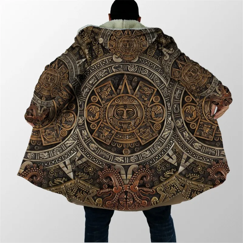 

Модная зимняя мужская накидка, египетские иероглифы и боги, шерстяное пальто с капюшоном и 3D принтом, повседневное плотное теплое пальто ун...