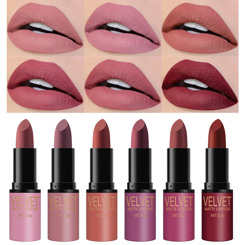 

LANGMANNI 6 Colors/Box Nude Velvet Lipstick Kit Lips Makeup Cosmetics Cream Matte Lip Stick Set Waterproof Silky Lip Balm Pencil