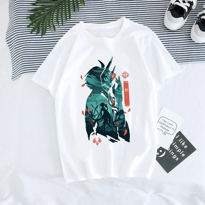 Футболка Genshin Impact женская с рисунком игры унисекс милые летние топы Harajuku Cartoon Hu Tao