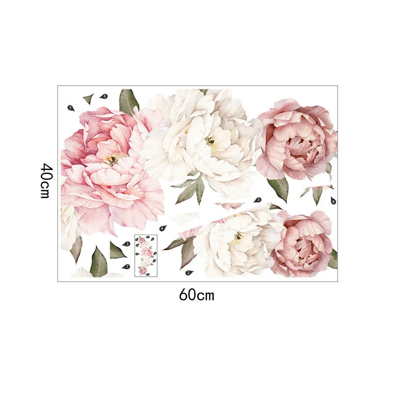 

40*60cm Wall Sticker Decoration Removable Vinyl Waterproof Art Bedroom Creative Decals PVC Peony flower Useful