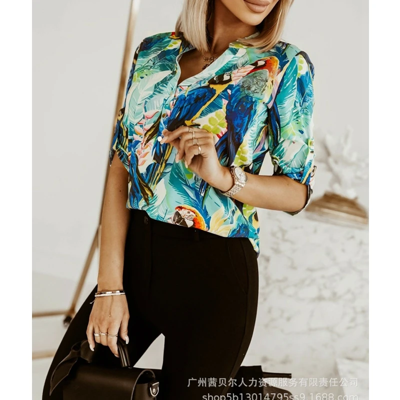 Women's Blouse Summer Fashion Print Loose Single-Breasted Shirt Women's Casual Short Sleeve V-neck Pullover Tropical Blouse Top
Women's Blouse Summer Fashion Print Loose Single-Breasted Shirt Women's Casual Short Sleeve V-neck Pullover Tropical Blouse Top
