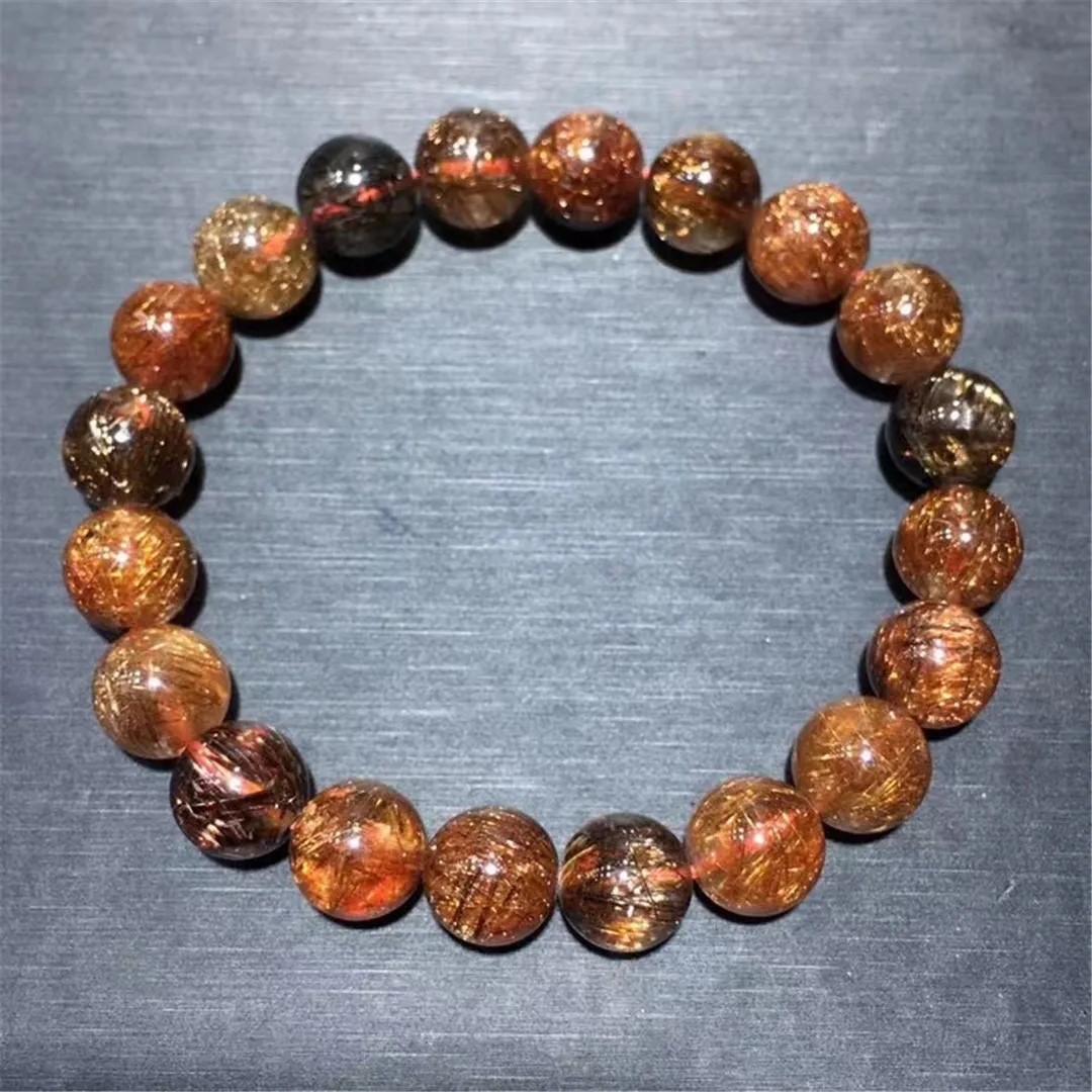 

10mm Natural Copper Rutilated Quartz Bracelet For Woman Man Wealth Gift Healing Crystal Beads Gemstone Strands Jewelry AAAAA