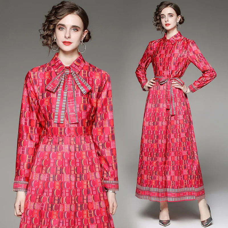 Spring Fashion Letter Print Vintage Long Maxi Dress Women Long Sleeve Turn Down Collar Belt Lace Up A Line Party Robe Vestidos
Spring Fashion Letter Print Vintage Long Maxi Dress Women Long Sleeve Turn Down Collar Belt Lace Up A Line Party Robe Vestidos