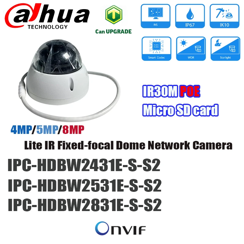 

Dahua IP Camera IPC-HDBW2431E-S-S2 4MP 5MP 8MP POE Starlight Dome Mini Camera IR30M IP67 Indoor Cctv Surveillance multi-language