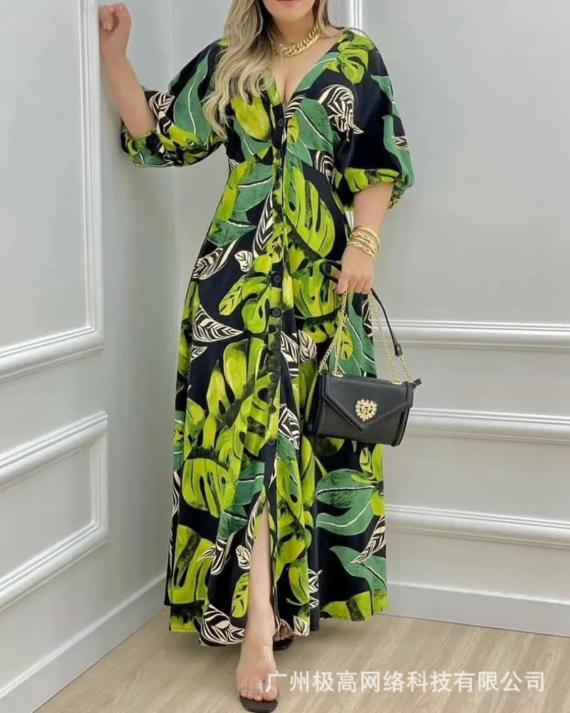 Dress Women, Banana Leaf Tropical Print Puff Sleeve V-Neck Long Shirt Dress - No Positioning, New Summer 2022
Dress Women, Banana Leaf Tropical Print Puff Sleeve V-Neck Long Shirt Dress - No Positioning, New Summer 2022
