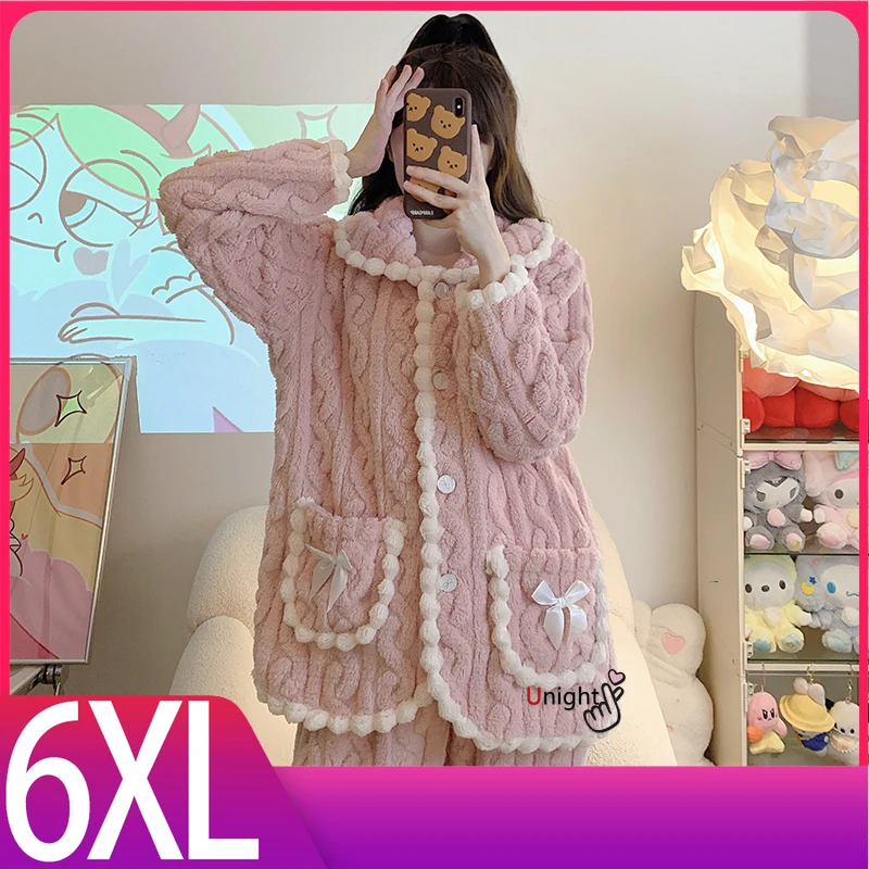 Women's Pajamas Set Winter Warm Sleepwear Night Flannel Pajama Cardigan Thick Nightwear Long Sleeve Plus Size 6XL Pijama Sets
Women's Pajamas Set Winter Warm Sleepwear Night Flannel Pajama Cardigan Thick Nightwear Long Sleeve Plus Size 6XL Pijama Sets