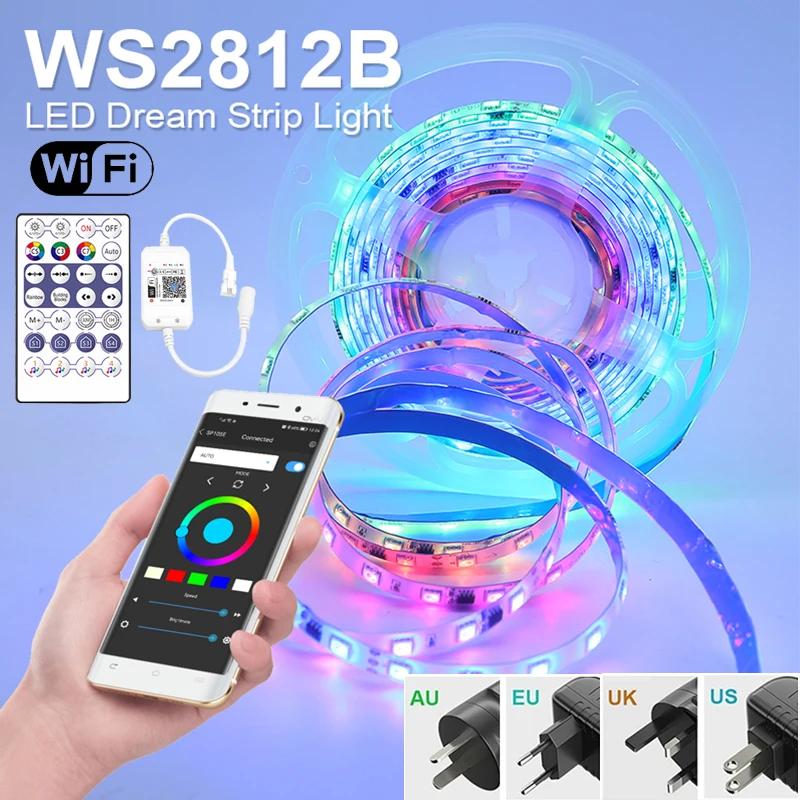 WS2812B 60 Led/m RGB LED Light Strip 12V Dream Color Light Strip with WIFI Remote Control for TV Bedroom Decoration with Adapter
WS2812B 60 Led/m RGB LED Light Strip 12V Dream Color Light Strip with WIFI Remote Control for TV Bedroom Decoration with Adapter