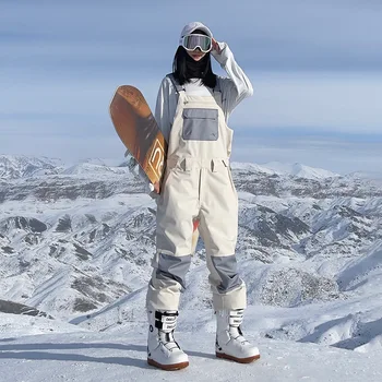 Single Board Backpack Ski Pants Windproof Waterproof Contrasting Color Ski Suit One Piece Outdoor Skiing Equipment For Men Women