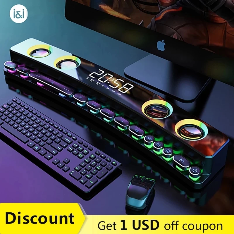 Bluetooth-Колонка SH39Esports, колонка с объемными басами и цветными лампами RGB, AUX, FM-радио, домашние часы, компьютер, музыкальный центр
Bluetooth-Колонка SH39Esports, колонка с объемными басами и цветными лампами RGB, AUX, FM-радио, домашние часы, компьютер, музыкальный центр