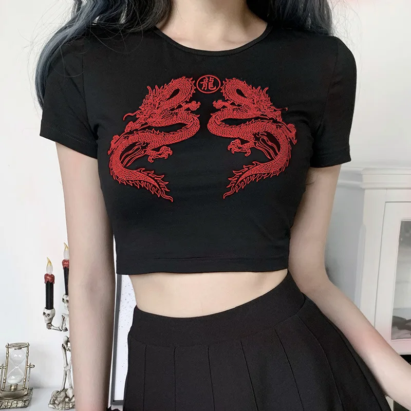 Red Dragon Printed Crop Tops Summer Women Dark Gothic Short Sleeve T-Shirts O-Neck punk e Girl Slim Tops Grunge Goth Streetwear
Red Dragon Printed Crop Tops Summer Women Dark Gothic Short Sleeve T-Shirts O-Neck punk e Girl Slim Tops Grunge Goth Streetwear
