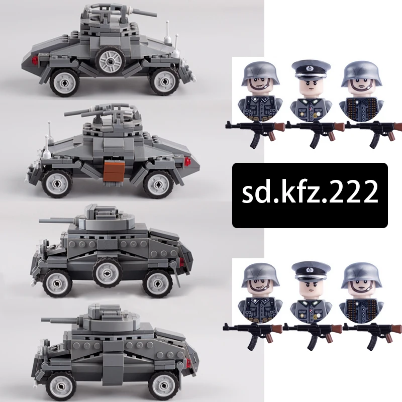 

WW2 German SD.KFZ 222 Armored Car Building Block MOC Military Tank Soldier Vehicle Model Weapon Parts Army Mini Bricks Toys Gift