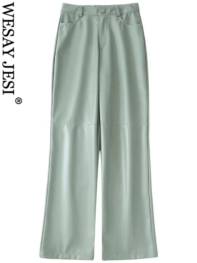 WESAY JESI Grey Bean Green Fashion Slim Women's Suit Trousers Trend Leather Versatile Minimalist Ladies Straight Wide Leg Pants
WESAY JESI Grey Bean Green Fashion Slim Women's Suit Trousers Trend Leather Versatile Minimalist Ladies Straight Wide Leg Pants
