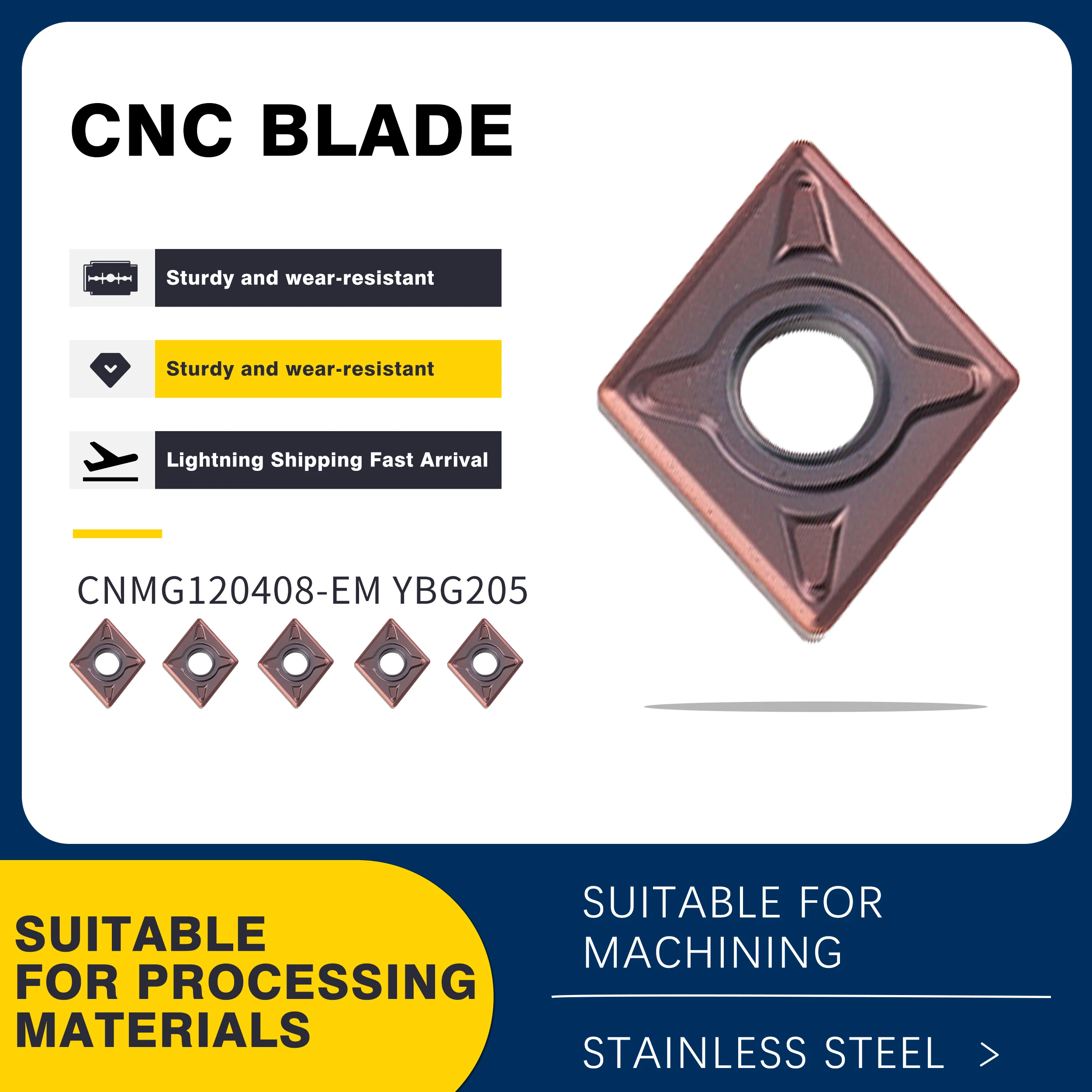 CNMG120404-EM YBG205 CNMG120408-EM YBG205 High Quality CNC Lathe Tool Wearable Carbide Blade Cutting Insert ,For Stainless Steel
CNMG120404-EM YBG205 CNMG120408-EM YBG205 High Quality CNC Lathe Tool Wearable Carbide Blade Cutting Insert ,For Stainless Steel
