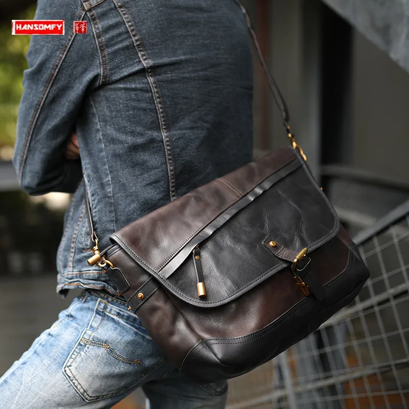 Vegetable Tanned Full-Grain Leather Cowhide Men Casual Messenger Shoulder Bag Large Capacity Motorcycle Crossbody Computer Bags
Vegetable Tanned Full-Grain Leather Cowhide Men Casual Messenger Shoulder Bag Large Capacity Motorcycle Crossbody Computer Bags