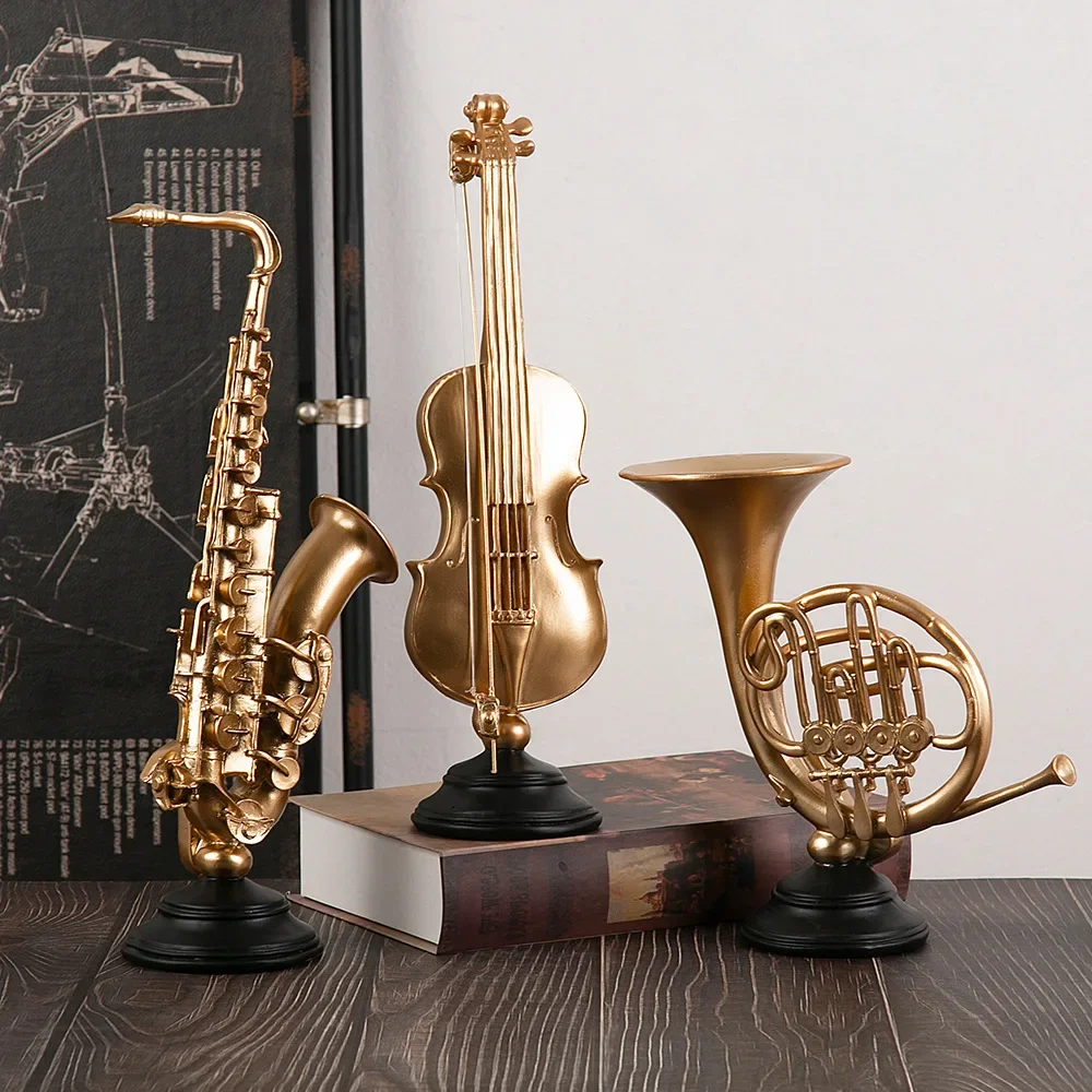 

Роскошные украшения в европейском стиле для музыкальных инструментов, музыкальные художественные изделия из смолы, скрипка, саксофон, французский гудок, декоративные предметы