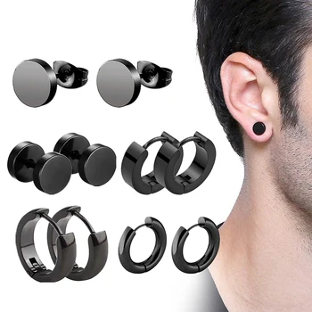 5 Pairs Black Unisex Earrings Set Stainless Steel Piercing Hoop Earrings for Men Women Gothic Street Pop Hip Hop Circle Earring
