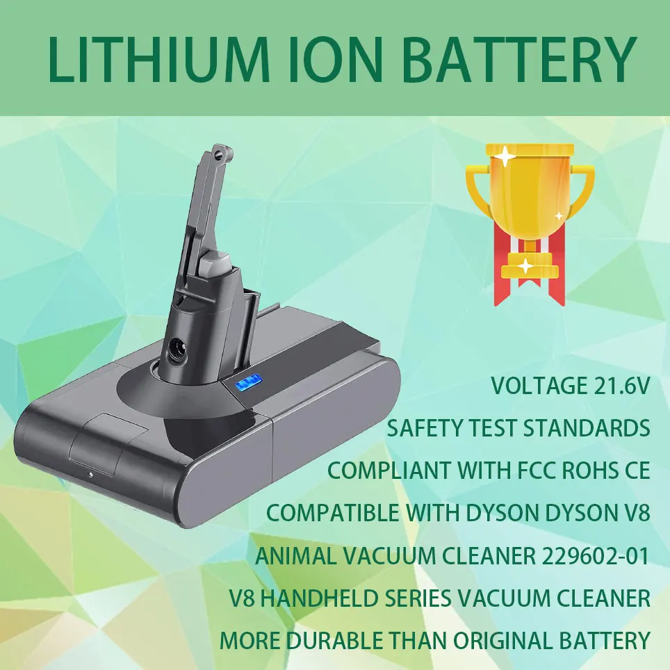 Сменная литиевая батарея V8 для Dyson 21,6 в, ручная вакуумная батарея
Сменная литиевая батарея V8 для Dyson 21,6 в, ручная вакуумная батарея