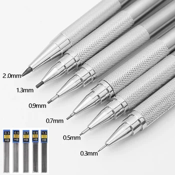 Metal Mechanical Pencil 0.3/0.5/0.7/0.9/1.3/2.0mm Drawing Automatic HB Pencil Set with Leads Office School Writing Art Supplies