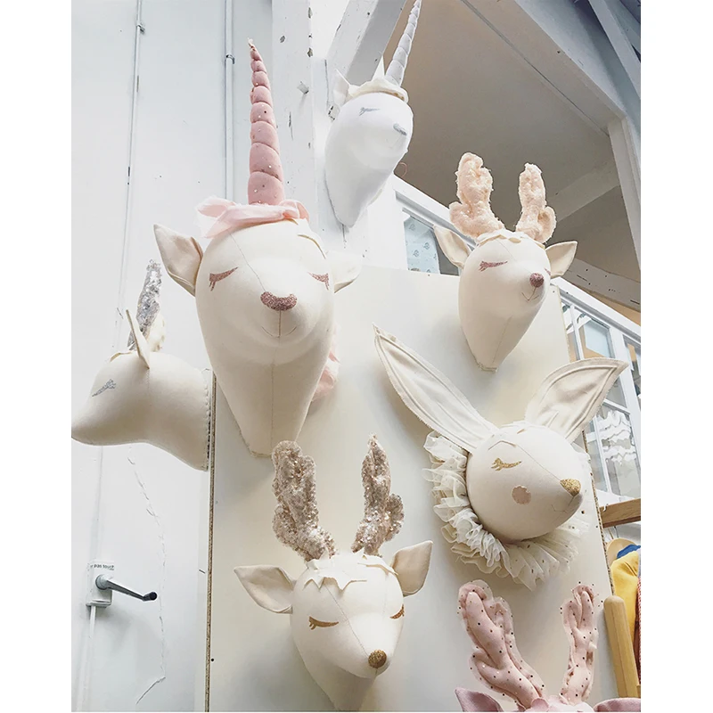 

3D набивные головы животных, слон, голова лебедя, единорог, плюшевая игрушка, Настенный декор для детской комнаты, украшение для спальни для девочек