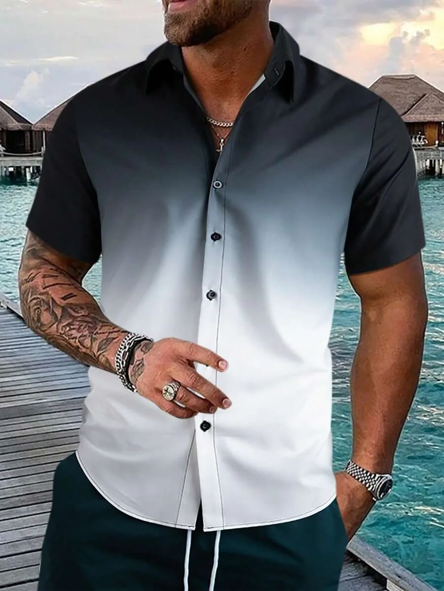 Hawaiian men's short sleeved shirt gradient pocket single breasted beach casual shirt
Hawaiian men's short sleeved shirt gradient pocket single breasted beach casual shirt