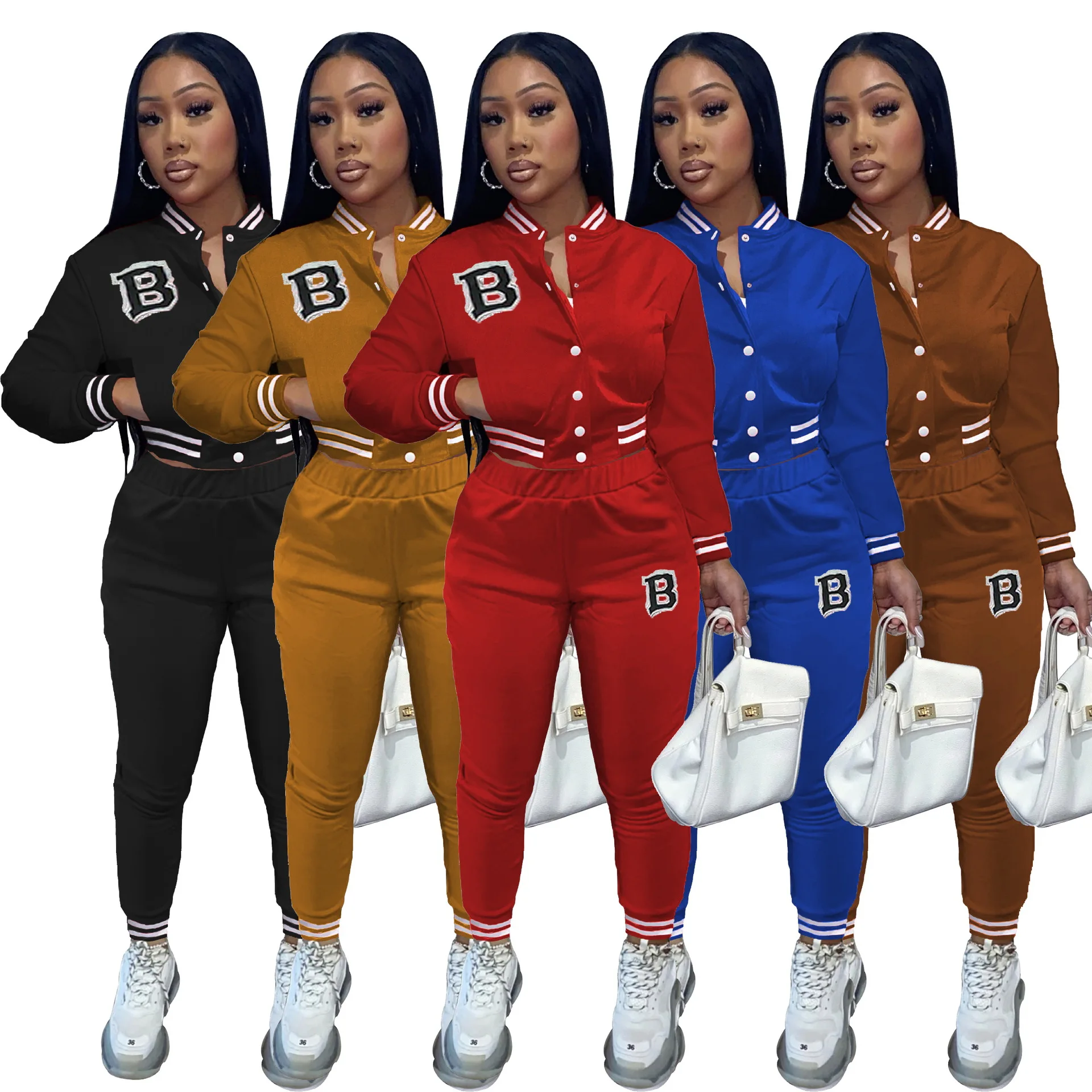Women Tracksuit 2 Pieces Long Pants Sets Letter Printed Long Sleeve Button Up Crop Top Autumn Spring Baseball Outfits Sportwear
Women Tracksuit 2 Pieces Long Pants Sets Letter Printed Long Sleeve Button Up Crop Top Autumn Spring Baseball Outfits Sportwear