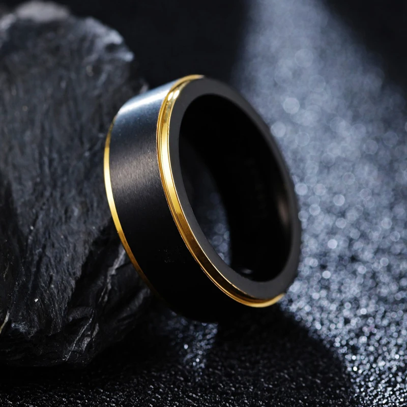 

Модные мужские кольца 8 мм, черные кольца с золотым краем и матовой поверхностью, кольцо из карбида вольфрама для мужчин, обручальные кольца,...