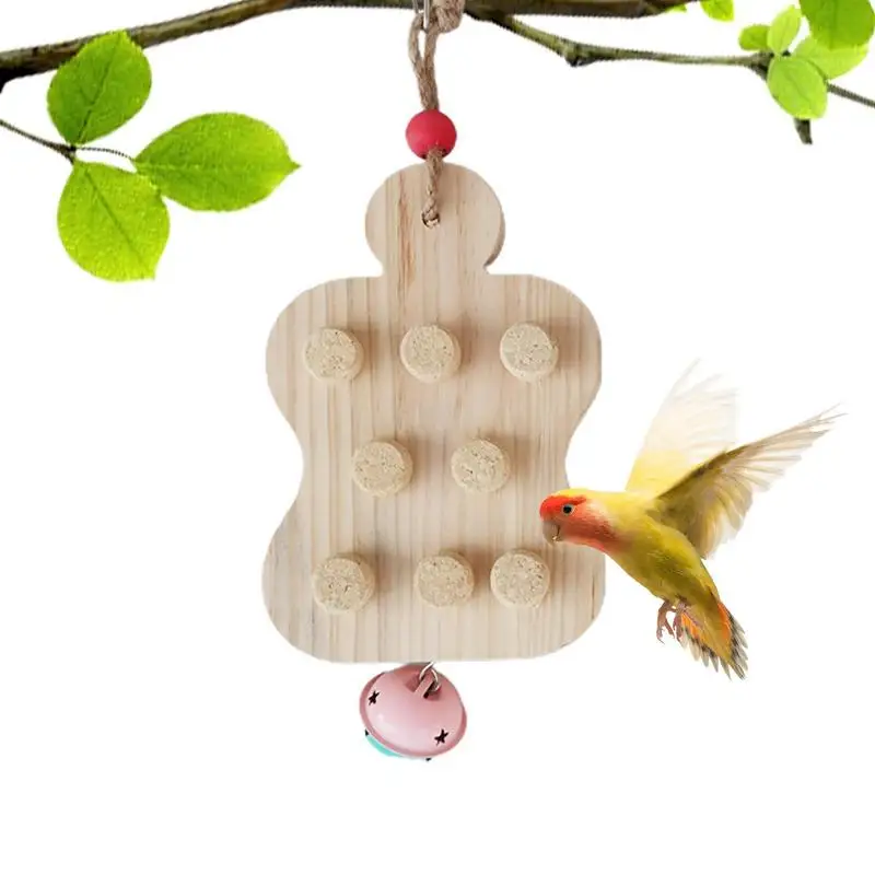 

Natural Wooden Parrots Puzzle Board Bite Resistant Budgies Teeth Grinding Hangable interactive Chew Toy Bird Cage Accessories