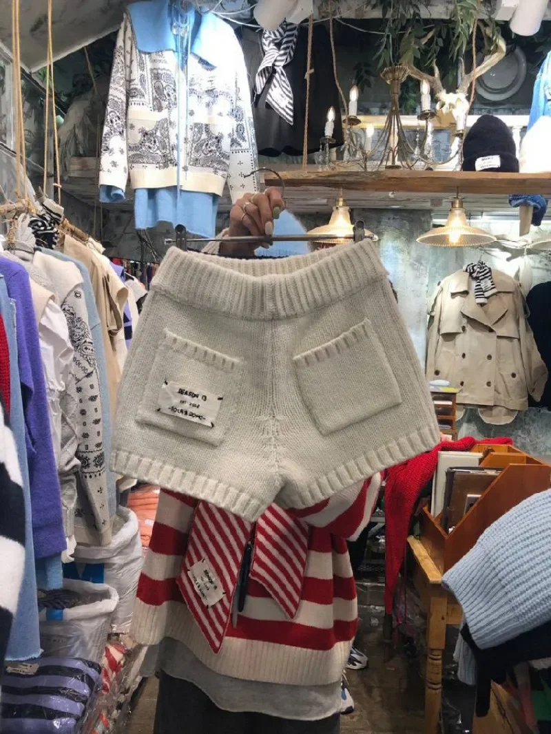 Pantalones Cortos De Mujer осенние вязаные повседневные шорты с надписью женские широкими
