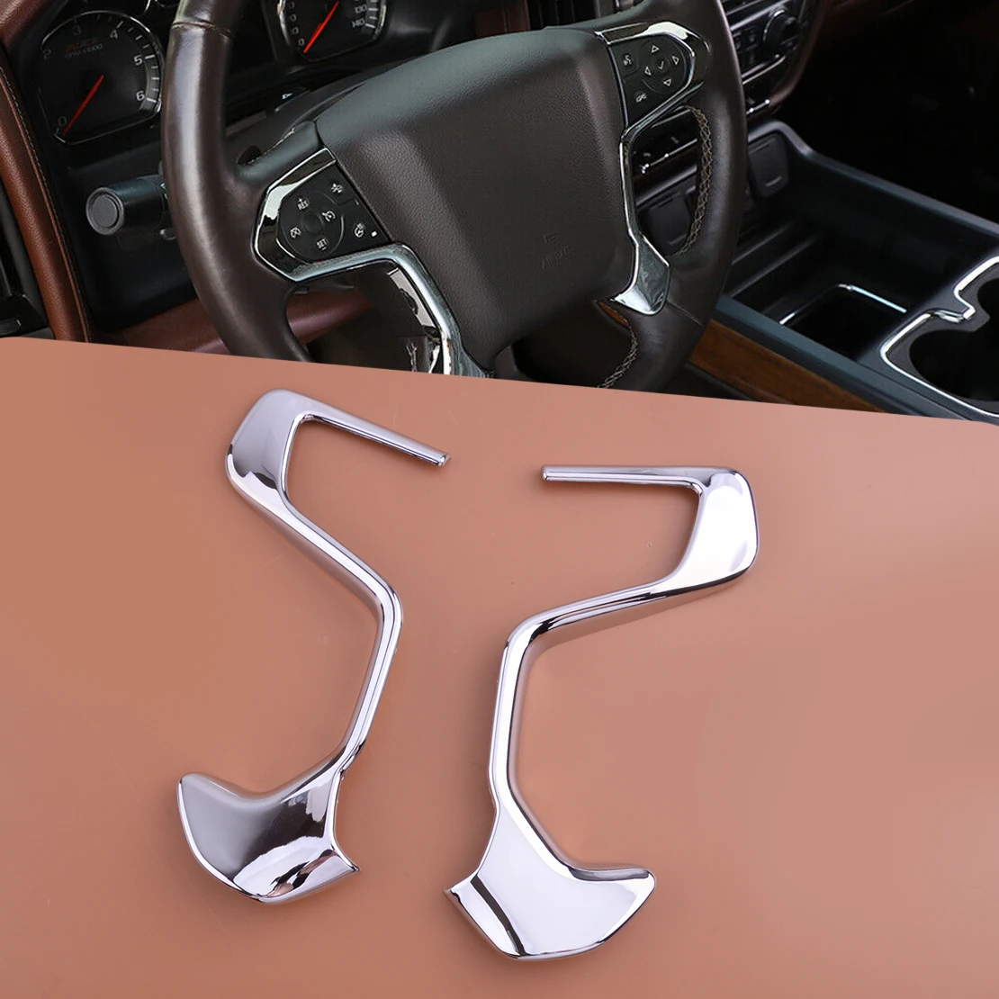 2pcs/Set Silver Plastic Car Interior Steering Wheel Cover Trim Fit for Chevrolet Silverado GMC Sierra 2014 2015 2016 2017 2018
2pcs/Set Silver Plastic Car Interior Steering Wheel Cover Trim Fit for Chevrolet Silverado GMC Sierra 2014 2015 2016 2017 2018