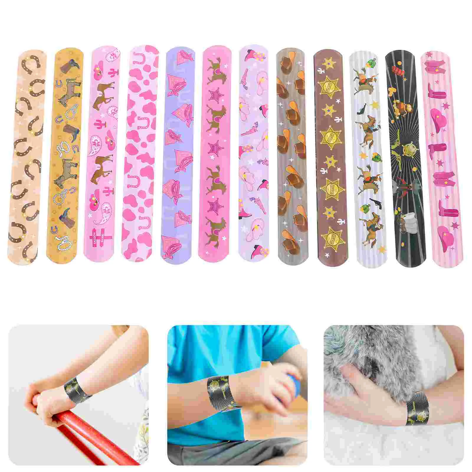 

12 Pcs Slap Rings Wrist Strap Party Favors Cartoon Wristbands Bracelets Birthday Presents Decor Toy Snap Bulk