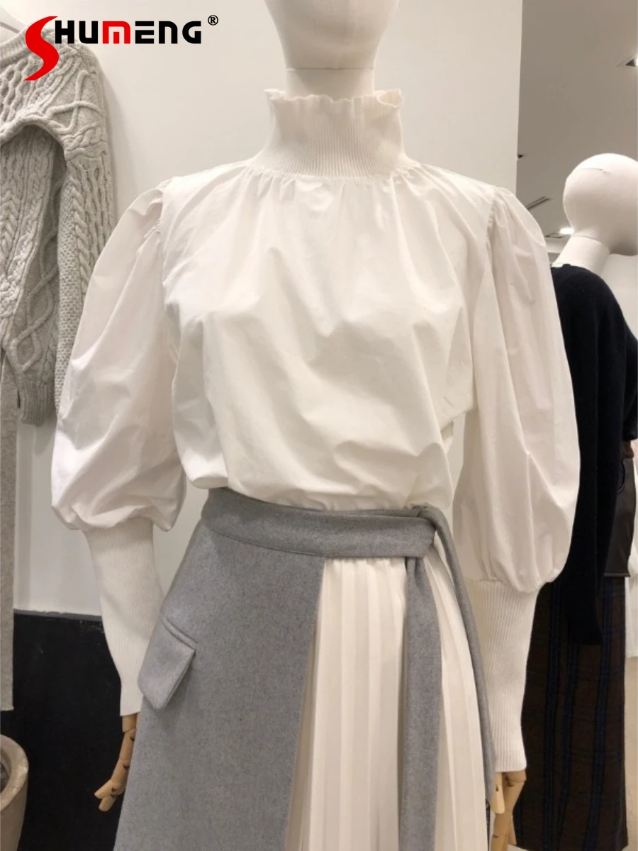 Korean Fashion Temperament High Collar Palace Style Puff Sleeve Pullover Slimming White Shirt Women's Top 2022 Autumn New Blusas
Korean Fashion Temperament High Collar Palace Style Puff Sleeve Pullover Slimming White Shirt Women's Top 2022 Autumn New Blusas