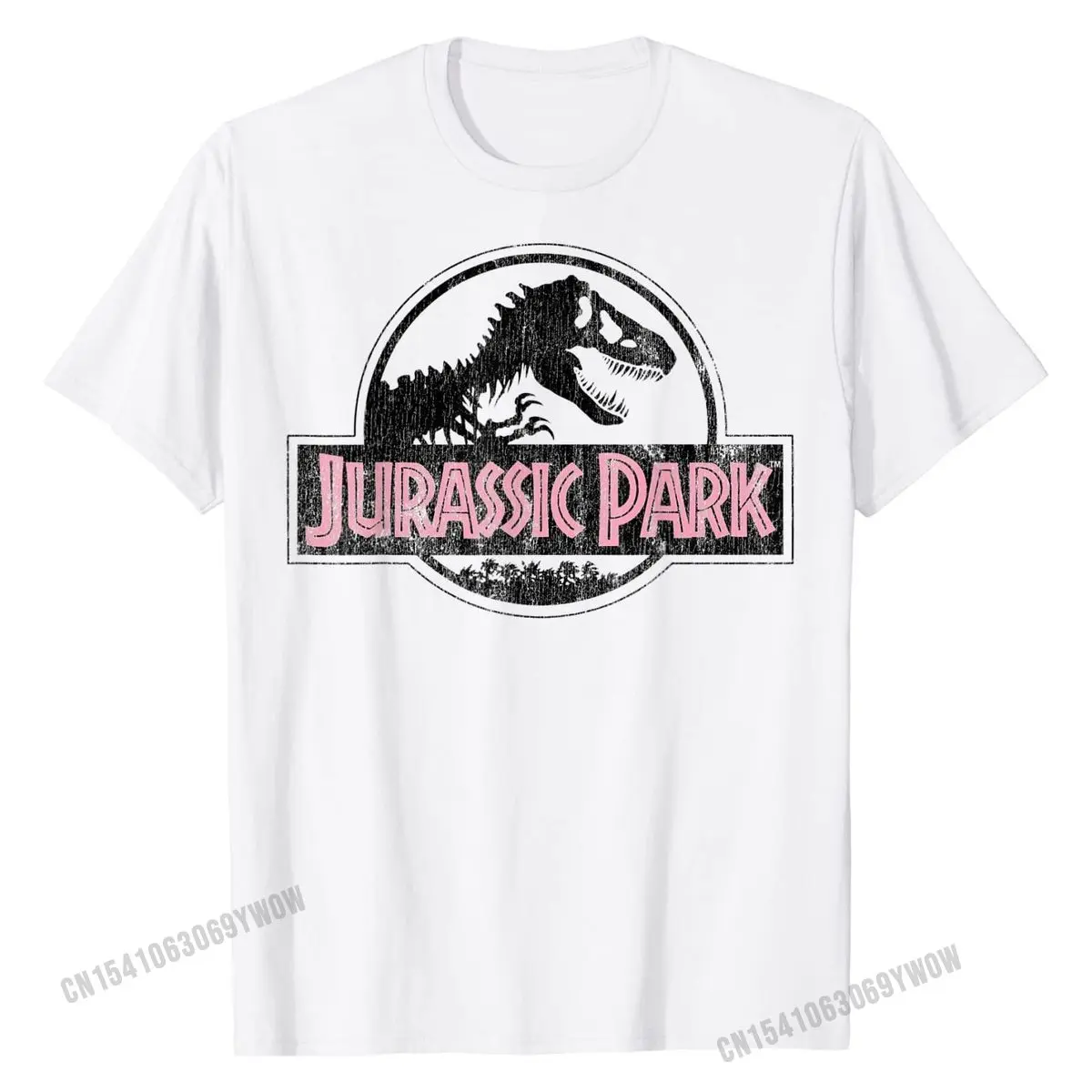 

Jurassic Park Distressed Logo Pink Type Graphic T-Shirt Summer Tops T Shirt Cotton Mens Top T-shirts Summer New Coming