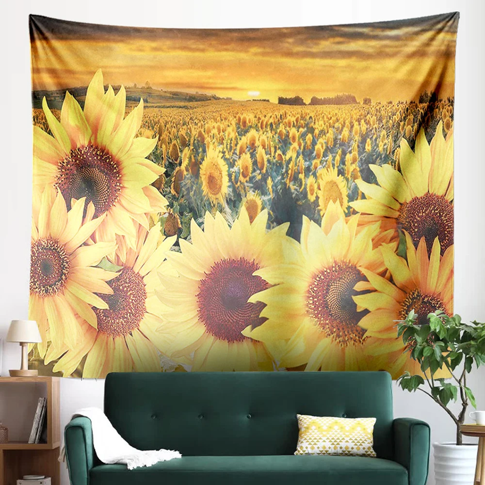 

Colorful Oil Painting Sunflower Tapestry Dusk Sky Field Yellow Flower View Tapestries Wall Hanging Bedroom Living Room Home Deco