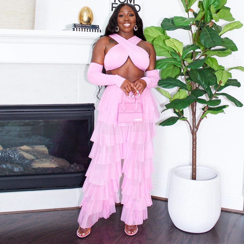 Sexy Pink 3 Piece Set Women Outfit Cross Halter Crop Top+Cascading Ruffles Wide Leg Pants Y2K And Sleeve Club Party Matching Set
Sexy Pink 3 Piece Set Women Outfit Cross Halter Crop Top+Cascading Ruffles Wide Leg Pants Y2K And Sleeve Club Party Matching Set