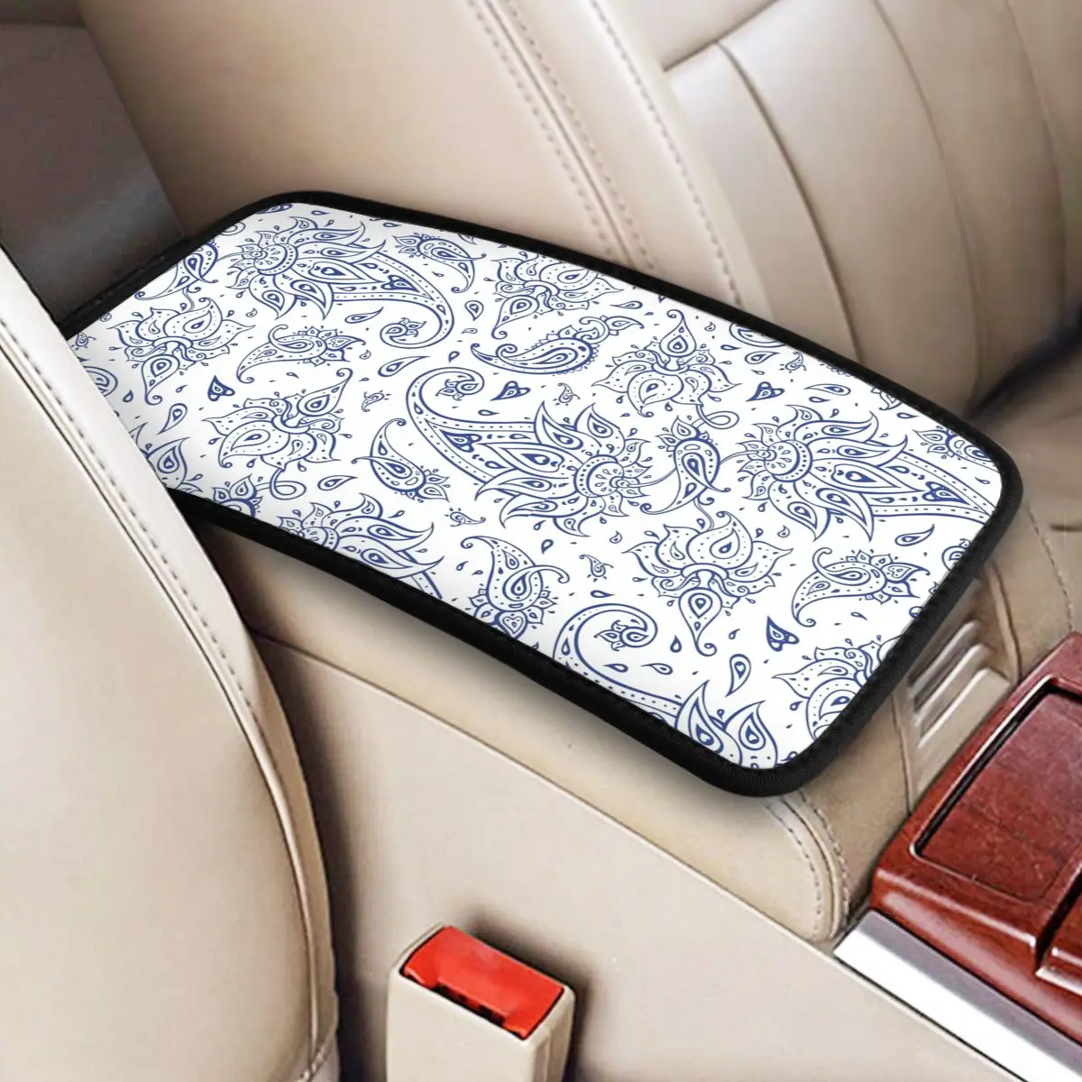 

Center Console Cover Pad for Car Auto Indigo Paisley Car Armrest Cover Mat Universal Breathable Styling Interior Accessories