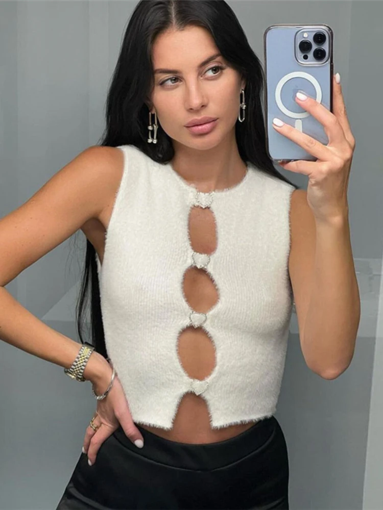 Knitted Top Women Hollow Out Crop Top Sleeveless Sexy Club Party White Off Shoulder Casual Y2K Fashion Tanks Camisoles for Women
Knitted Top Women Hollow Out Crop Top Sleeveless Sexy Club Party White Off Shoulder Casual Y2K Fashion Tanks Camisoles for Women
