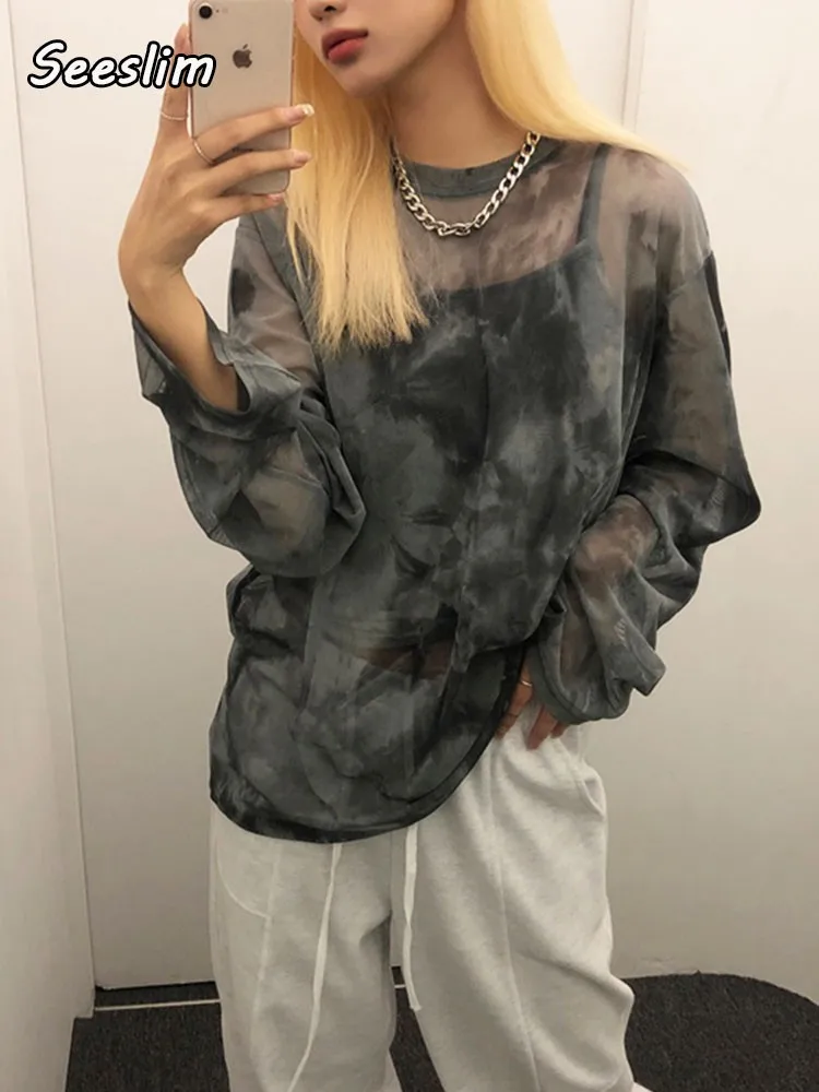 Женская Винтажная Футболка Seeslim, свободная уличная футболка с длинным рукавом, в стиле винтаж, лето-осень 2022 
Женская Винтажная Футболка Seeslim, свободная уличная футболка с длинным рукавом, в стиле винтаж, лето-осень 2022