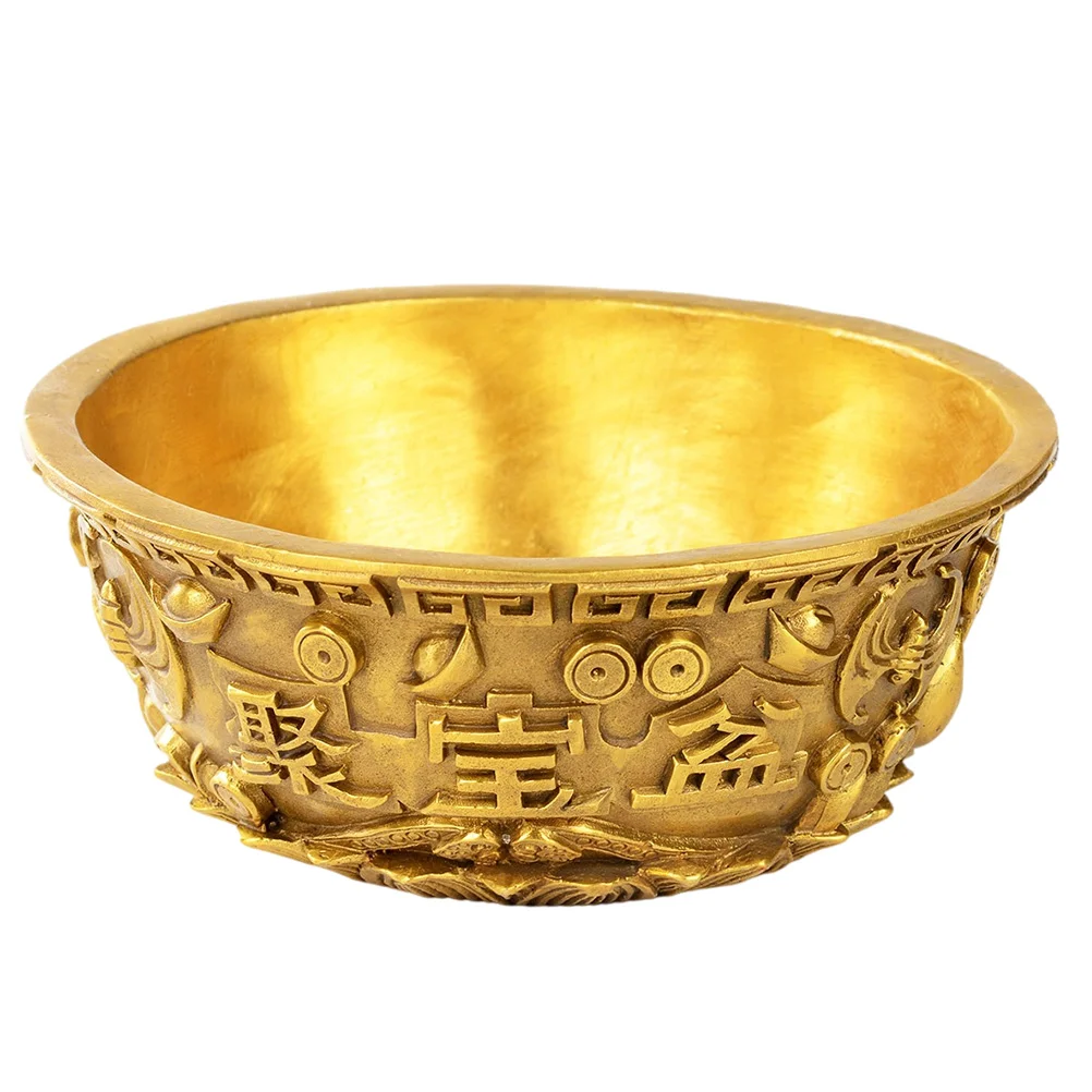 

Bowl Treasure Basin Offering Wealth Brass Bowls Chinese Gold Golden Water Copper Tibetan Good Money Altar Meditation Figurine
