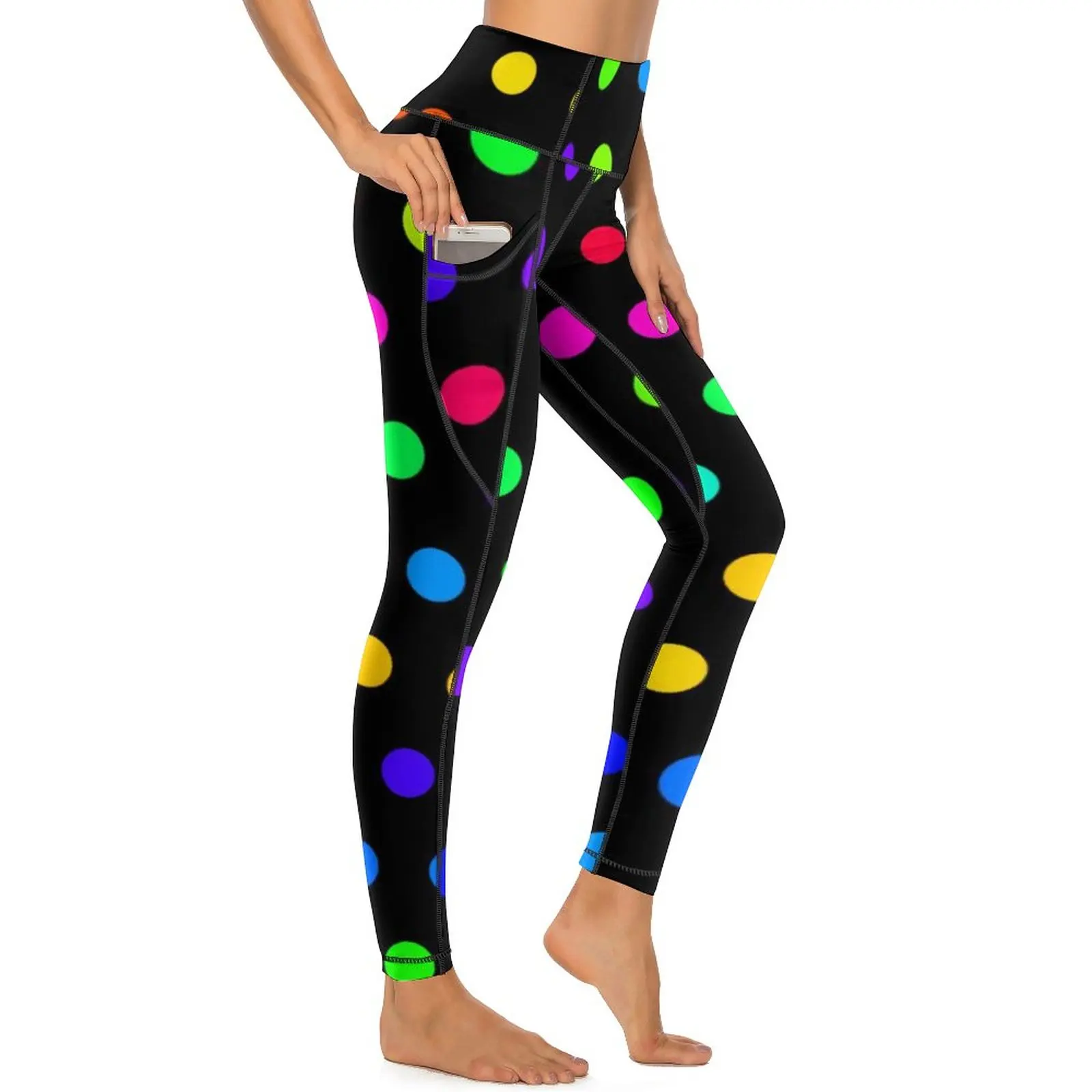 

Cute Rainbow Polka Dot Yoga Pants Sexy Polka Dots Modern Custom Leggings Push Up Gym Leggins Lady Kawaii Stretchy Sports Tights