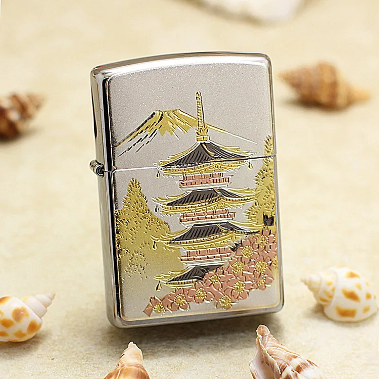 

Genuine Zippo Ukiyo Fuji tower oil lighter copper windproof cigarette Kerosene lighters Gift with anti-counterfeiting code