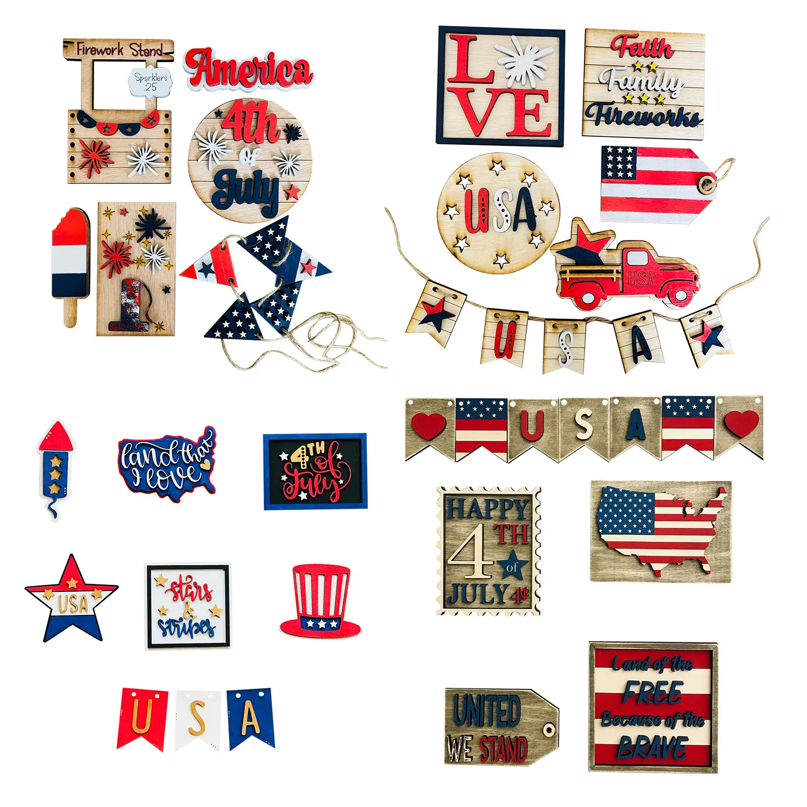 4th of July Tiered Tray Decor Bunting Flags Patriotic Tiered Tray Wooden Decoration Set Independence Day Home Table Decoration
4th of July Tiered Tray Decor Bunting Flags Patriotic Tiered Tray Wooden Decoration Set Independence Day Home Table Decoration