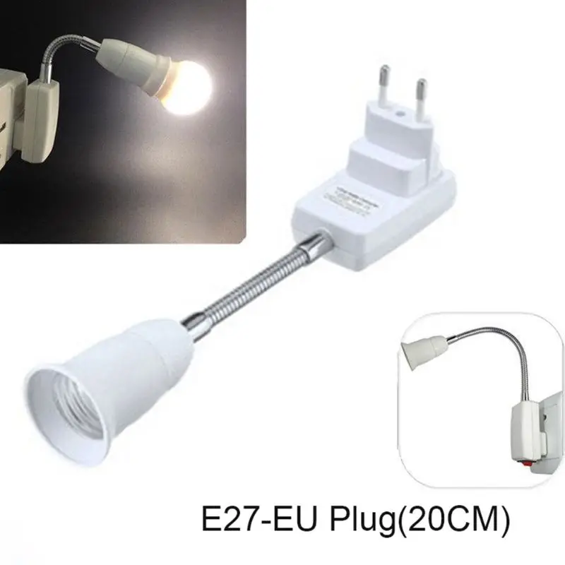 

EU Plug E27 Base Fixtures Socket Converter Bulb Plug Extender with On/Off Switch