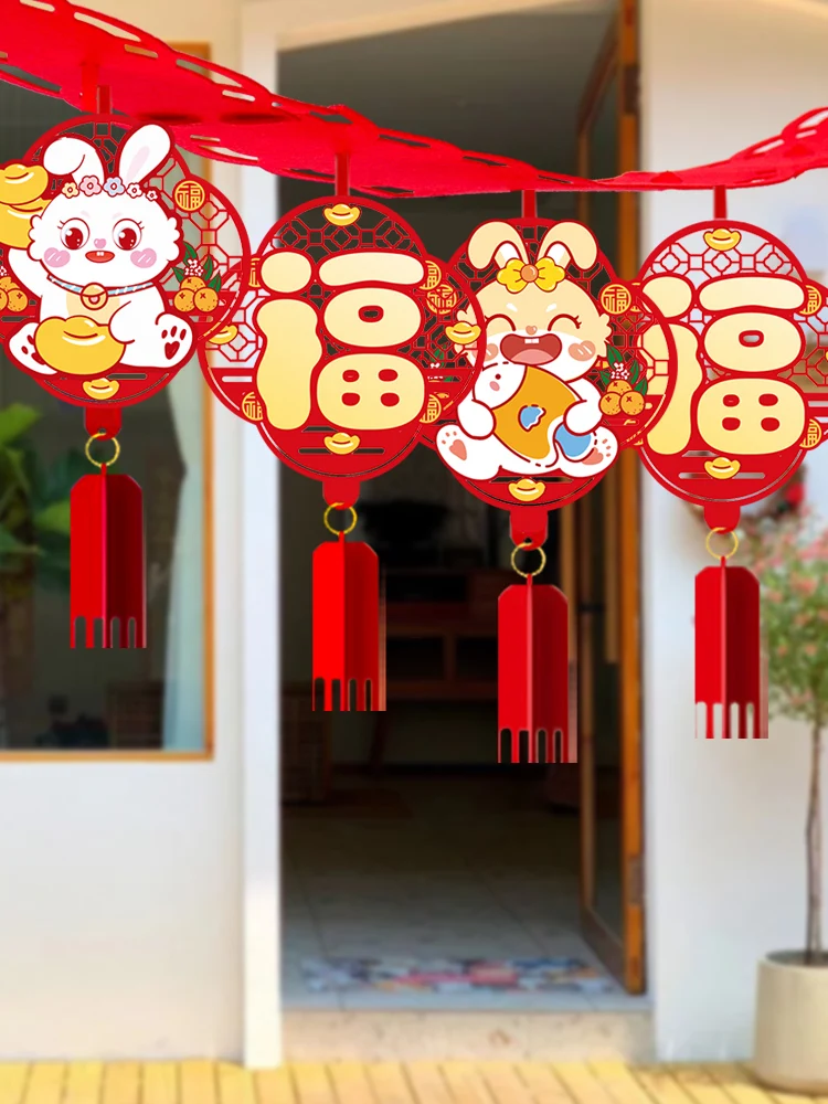 

Китайская Лунная Новогодняя декорация, лакированный кролик из нетканого материала, украшение для торгового центра, праздник весны, мультяш...