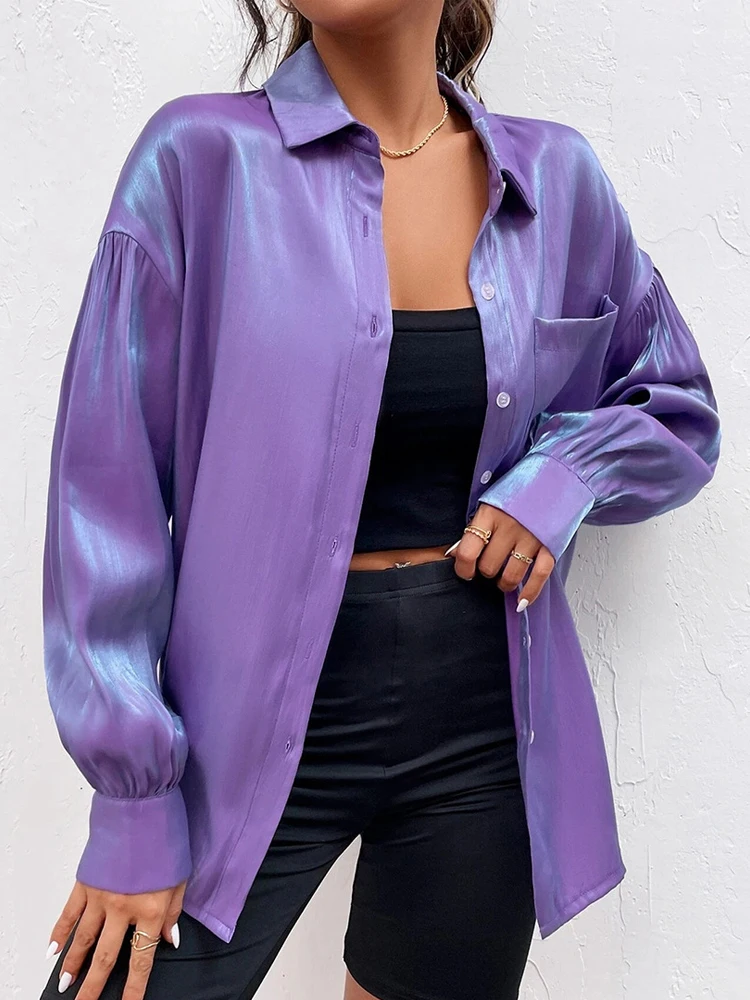 Women's Long Sleeve Shirts Purple Loose Shirts Button Lapel Cardigan Tops Satin Shirts Casual Fall Vintage Shirts Women's Fashio
Women's Long Sleeve Shirts Purple Loose Shirts Button Lapel Cardigan Tops Satin Shirts Casual Fall Vintage Shirts Women's Fashio
